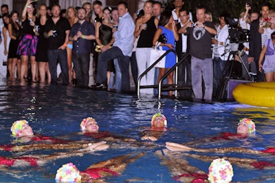 Verso synchronized swimmers performed during Salon Allure's opening night party on Friday at the W South Beach.