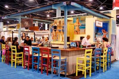For SwimShow, swimwear line Heat created a beach bar-style booth with a central elevated runway.