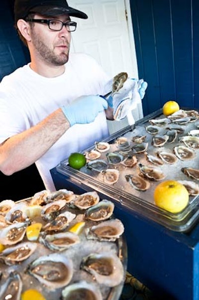 A Post 390 staffer shucked and served Misty Point oysters from the stand-alone oyster bar.