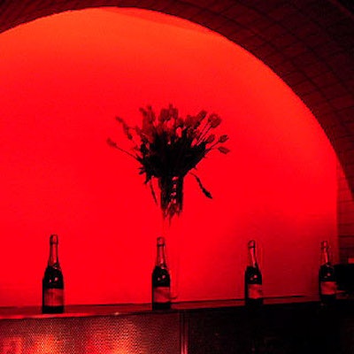 Red roses were arranged above the bar at Cellar Bar.
