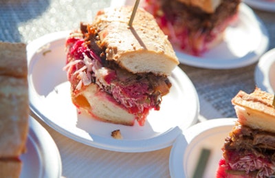 Sixteen's sandwiches were stuffed with barbecued short ribs, Asian slaw, and pickled beet puree.