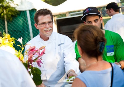 Rick Bayless—the celebrity chef behind Frontera Grill, Topolobampo, and Xoco—served grilled pork belly tacos that incorporated ingredients from Midwestern farms.