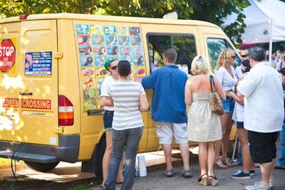 MK served snow cones with market fruit syrups. Instead of a traditional table, the restaurant used an ice cream truck for its tasting station.