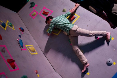 A climbing wall stood in another area.