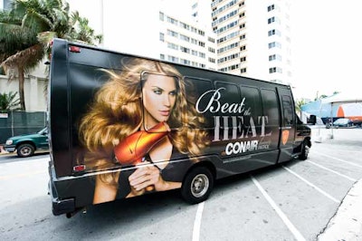 Conair sponsored branded Beat the Heat buses that transported swim week attendees from the tents at the Raleigh to the Miami Beach Convention Center and other popular party locations in South Beach on July 16 and 17.