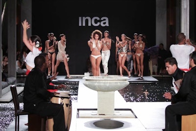 The Inca fashion show took place on a multiprong runway over the pond in the Setai's courtyard.