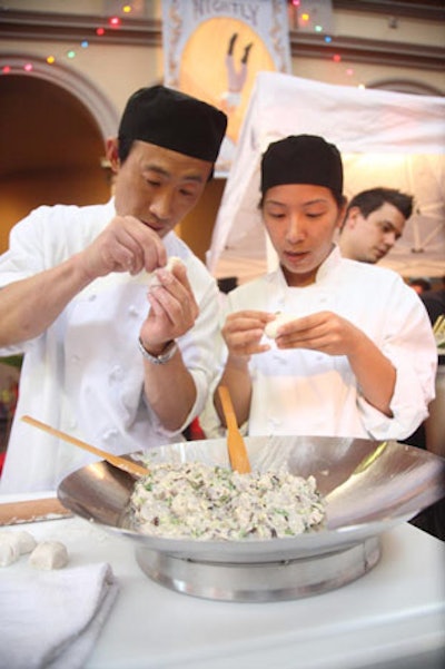 Chefs from Ping Pong Dim Sum made sweet and savory chicken puffs.