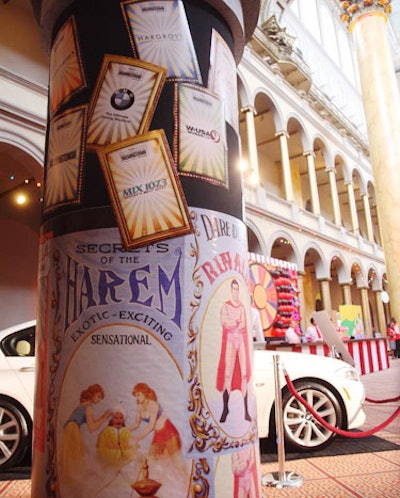 The circus theme extended to artwork placed on pillars at the National Building Museum.