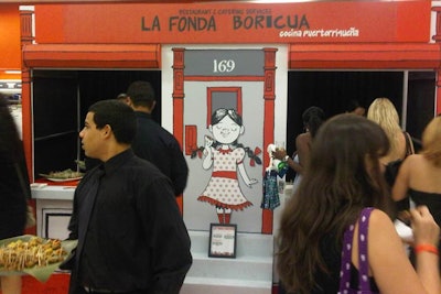 Target created pop-up versions of three prominent Harlem eateries for the event's restaurant row, using 12- by 6- by 9-foot wooden theatrical set pieces with printed canvas stretched over them. La Fonda Boricua served its specialty Latin fare, including crab meat alcapurrias and mini sweet plantain and beef picadillo pies.