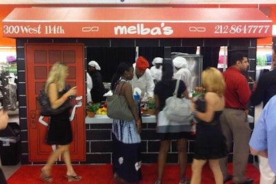 Soul food restaurant Melba's, which provided the catering crew for the event, served a number of dishes, including catfish strips with chipotle dipping sauce and sweet potato mousse tarts. Each shopping cart had special cupholders for the food that allowed guests to shop hands-free.