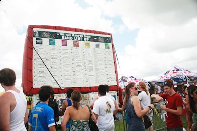 An oversize inflatable sign displayed the performance lineup on each stage.