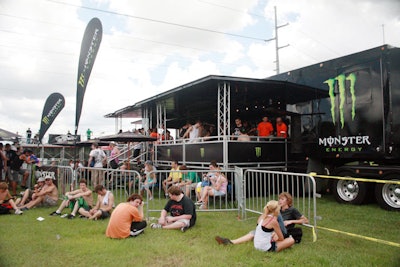 Monster sponsored a lounge area with free energy drinks, water, and a spot for guests to escape from the heat.