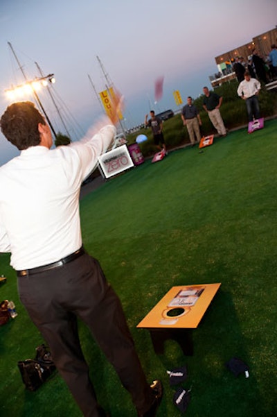Summer-themed games, such as these Vitaminwater bag tosses, were another element for sponsor activation.