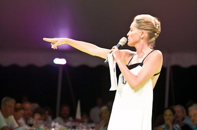 Sharon Stone was a take-no-prisoners co-auctioneer at Watermill Center benefit, and the arts are thousands richer for it.
