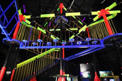 The three-story ropes course is above the arcade games, on the second floor of the building.