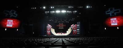 At the X Games 16 kickoff party in the main lobby of the Nokia Theatre at L.A. Live., guests got a private viewing of the BMX freestyle vert practice taking place inside the Nokia Theatre.