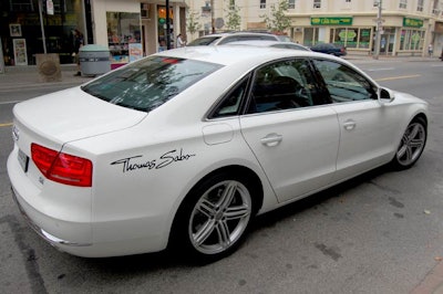 White Audis with Thomas Sabo branding chaffeured some guests to and from the venue.