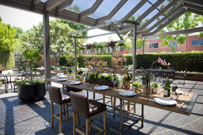 Seating is available on a large patio garden.