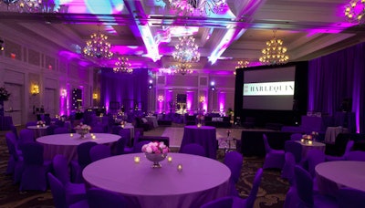 Flourish Productions decorated the ballroom in shades of purple with silver accents.