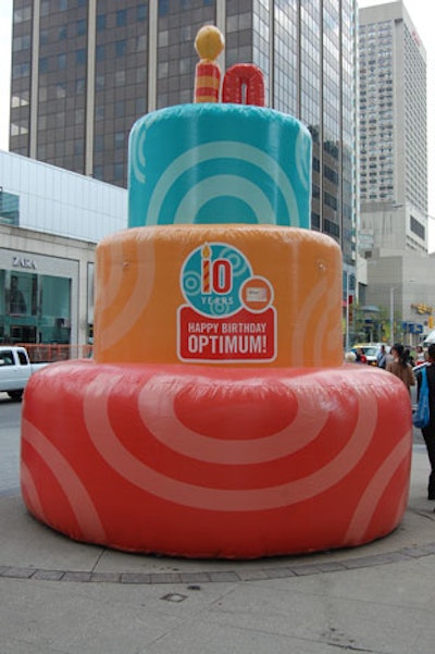 A 12-foot inflatable cake from Balloon Boys sat on display at the corner of Bloor Street West and Balmuto Street over the weekend.