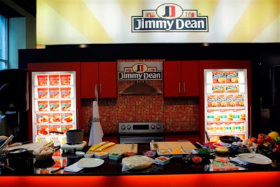 For its Jimmy Dean and Hillshire Farm brands, Sara Lee North American Retail developed an 80- by 20-foot kitchen space on the expo floor. Split in half by a 12-foot-tall archway, the site was used for tastings, demonstrations, and live video tapings.