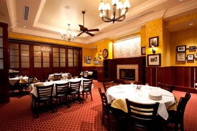 Carmine's Tuscani Room offers fireside dining for as many as 54 people.