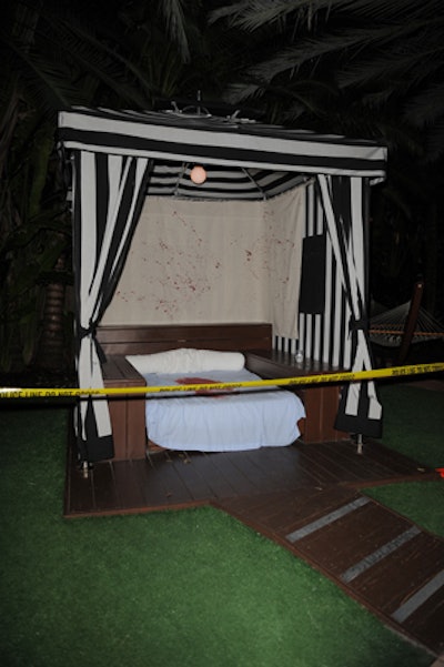Fuentes created crime scenes inspired by the show in each of the cabanas lining the pool deck.