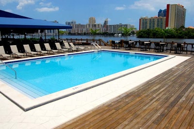 The venue has a 13,000-square-foot pool and deck area near the dock.
