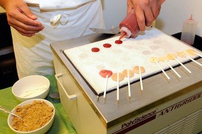 Jewell Events Catering showcased its new Anti-Griddle, which allows chefs to prepare frozen lollipops in flavors such as apricot-almond. The portable grill can travel to offices or event spaces.