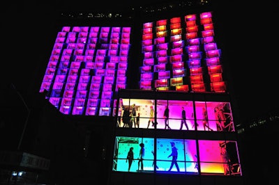 The task of putting on Target's large-scale public light show involved taking over 155 rooms at the Standard to control the entire southern facade of the building.