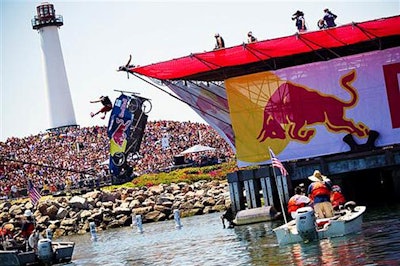 Competitors pushed homemade aircraft off a 30-foot high elevated ramp.