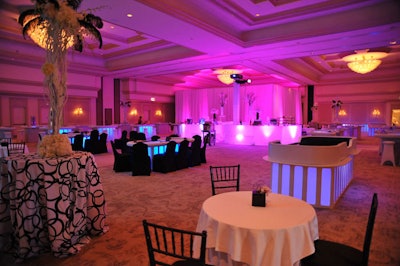 Blooming Design and Events used black and white decor in the ballroom.