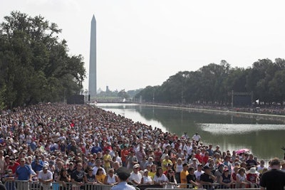 The crowd stretched from the Lincoln Memorial to the Washington Monument, lining the area around the reflecting pool.