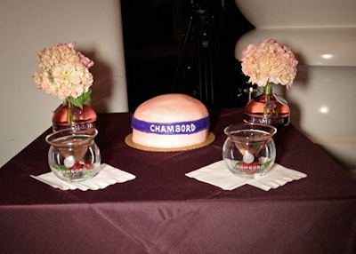 Dessert options included a cake shaped like the Chambord bottle.