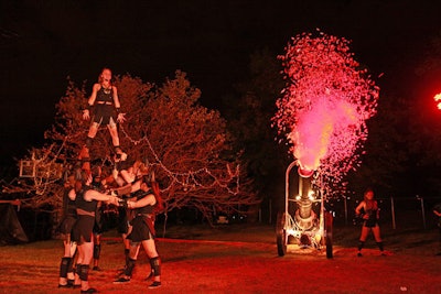 Other elements of the show included menacing chants from cheerleaders in all-black uniforms and a canon that exploded with pink confetti.