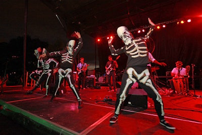 The set from JC Brooks and the Uptown Sound got some theatrical Redmoon treatment: As the band played, dancing skeletons hopped up on stage.