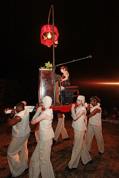 Each night, the festival ended with a performance of Last of My Species II: The Perilous Songs of Bibi Merhdad. The actress who played Bibi—a Persian-rocker character— entered on the shoulders of Redmoon performers.