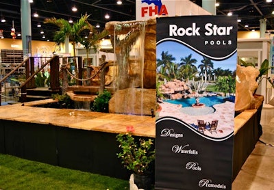 Rock Star Pools displayed its waterfalls and pool deck options with a working outdoor display.