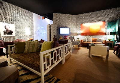 For its Star Lounge, Mercedes-Benz tapped supermodel Iman and designer Carlos Mota to furnish the backstage area for V.I.P.s. Using products from Iman's new collection of home decor fabrics, the pair created a colorful and eclectic setting for the 780-square-foot space.