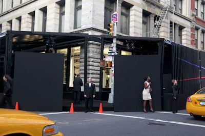 To create more space for the party while incorporating visual and interactive elements, the production team erected two custom-built black tents measuring about 110 by 25 feet on Wooster Street and about 70 by 20 feet on Spring Street.