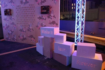 An installation from visual artist Beside Herself included a series of stacked boxes with the phrase 'Make it one last time forever.'