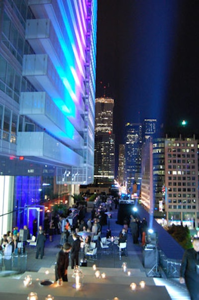 Westbury used six high-end Showgun lights on the venue's sixth-floor rooftop patio to light up the skyline for the event.