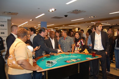 To match the Boardwalk Empire scenes in its windows, Bloomingdale's created a pop-up casino in its men's store. Cast members from the new HBO show played on gaming tables provided by Caesars Atlantic City or sipped on whiskey supplied by the Canadian Club.