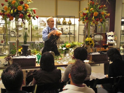 At Neiman Marcus in Chicago, Michael Gaffney, owner of the Chicago School of Floral Design, did tabletop arrangement demos.