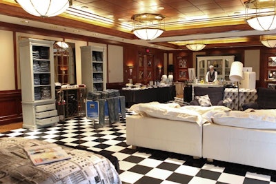Diesel called on Scott Koch of Spinradius Events to style the space, which involved installing black-and-white flooring over the hotel carpet and bringing in items from the brand's furniture collection.