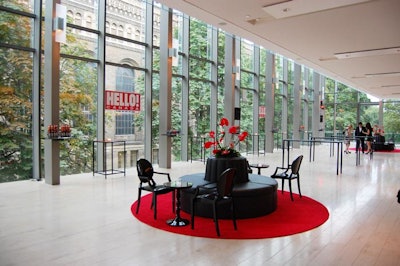 Hello! Canada moved its annual TIFF party, held at the Birks store on Bloor Street for the past two years, to the Royal Conservatory of Music. The event adopted a 'Hello! Hollywood' theme this year, with red and black decor—a nod to the magazine's branding.