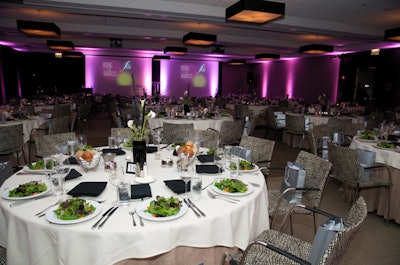 Before the presentation, guests sat down to a three-course dinner that started with a salad and ended with strawberry tarts.