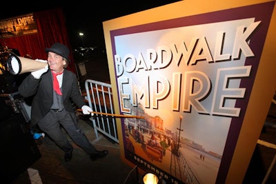 A carnival barker welcomed guests to the alfresco party space on the Santa Monica Pier.