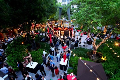 The party took place in the courtyard area of Mary Brickell Village outside the barbershop.