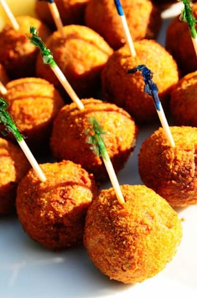 Grimpa Steakhouse served barbecue beef croquettes seasoned with herbs and Parmesan cheese and topped with breadcrumbs.